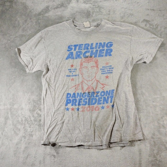 Sterling Archer T-Shirt Mens Large Gray‎ Danger Zone President 2016 - Picture 1 of 7